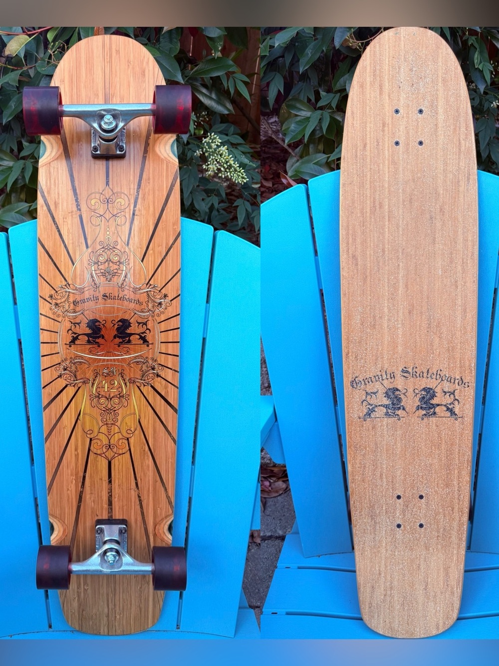 Gravity Skateboards 42” Snub Nose Complete Longboard Skateboard - Tracker Trucks